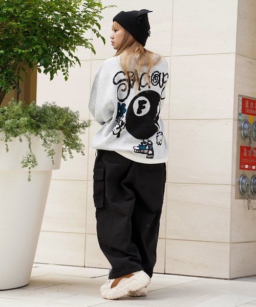 ブリーフィン クルーネックライトニット 袖ロゴ ボーダー ブラック×ホワイト ブリーフィン クルーネックライトニット 袖ロゴ ボーダー