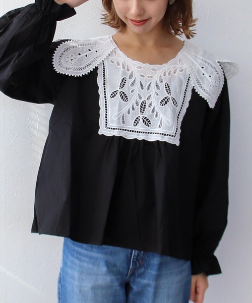 Three Four Time(スリーフォータイム)の「デザインカラーブラウス(シャツ/ブラウス・レディース・ブラック/オフホワイト・FREE)」の3枚目の写真