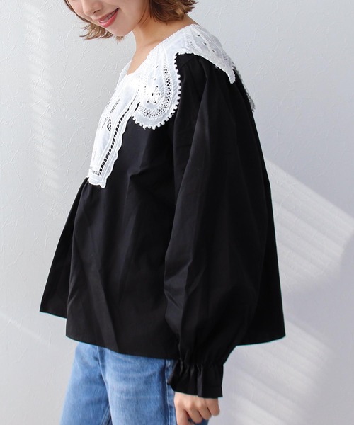 Three Four Time(スリーフォータイム)の「デザインカラーブラウス(シャツ/ブラウス・レディース・ブラック/オフホワイト・FREE)」の5枚目の写真