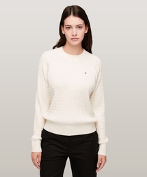 トミーヒルフィガー レディース セーター アイボリー TOMMY HILFIGER ニット セーター ケーブルラガーセーター