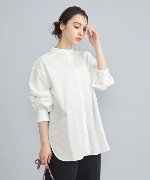 coen（コーエン）の「ピーチタッチクレリックバンドカラーシャツ（シャツ/ブラウス・レディース・コバルトブルー/オフホワイト/ライトブルー・M/L）」の2枚目の写真