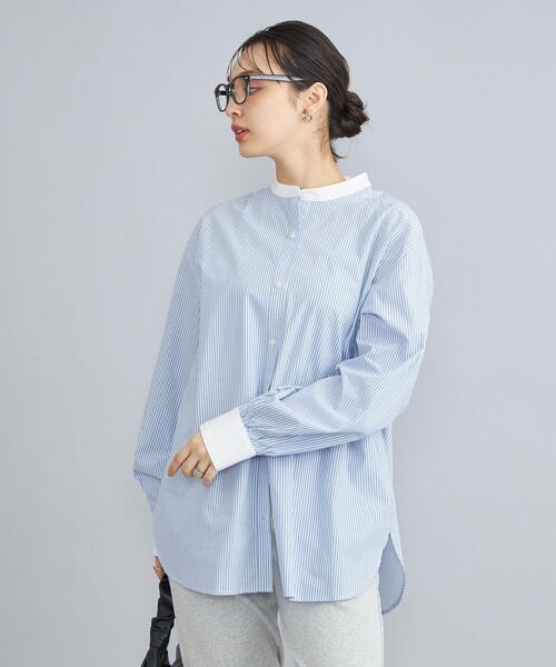 coen（コーエン）の「ピーチタッチクレリックバンドカラーシャツ（シャツ/ブラウス・レディース・コバルトブルー/オフホワイト/ライトブルー・M/L）」の19枚目の写真