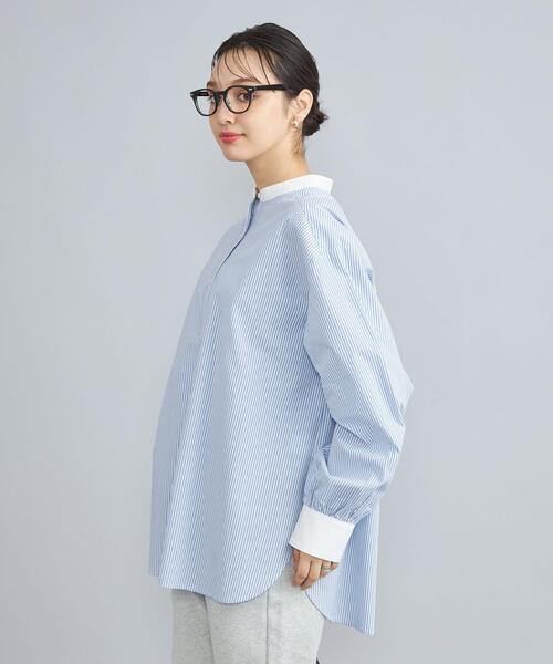 coen（コーエン）の「ピーチタッチクレリックバンドカラーシャツ（シャツ/ブラウス・レディース・コバルトブルー/オフホワイト/ライトブルー・M/L）」の18枚目の写真