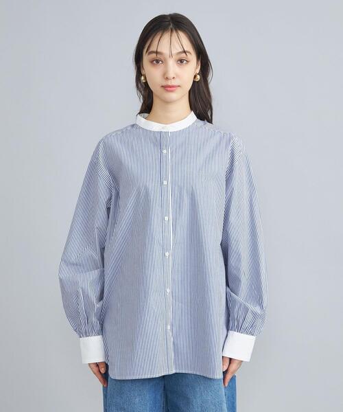 coen（コーエン）の「ピーチタッチクレリックバンドカラーシャツ（シャツ/ブラウス・レディース・コバルトブルー/オフホワイト/ライトブルー・M/L）」の13枚目の写真