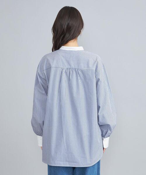 coen（コーエン）の「ピーチタッチクレリックバンドカラーシャツ（シャツ/ブラウス・レディース・コバルトブルー/オフホワイト/ライトブルー・M/L）」の11枚目の写真