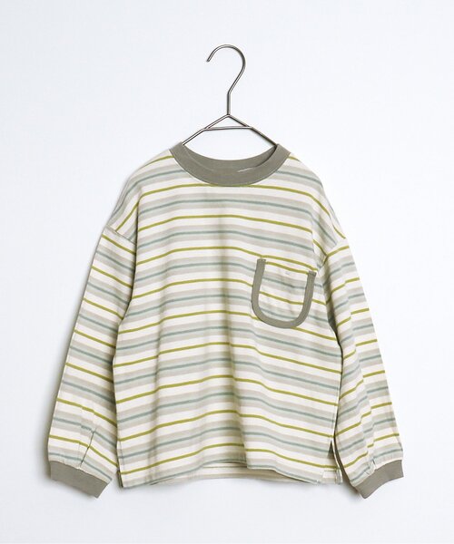 p.premier（ピードットプルミエ）の「先染めボーダーポケット長袖Tシャツ（Tシャツ/カットソー・キッズ・ピンク/ベージュ/ミント・80/90/100/110/120/130/140）」の3枚目の写真