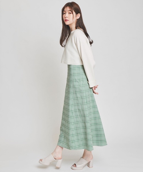 トイリーニットアンバルティムシフォンワンピース Wzipオフショルニット×チュールキャミワンピースSET(M