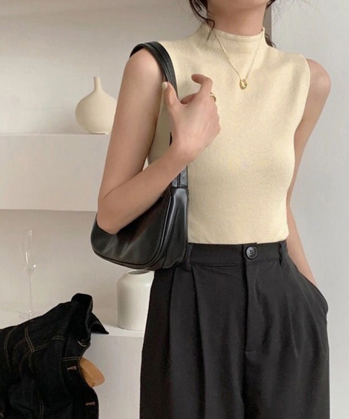 Miniministore(ミニミニストア)の「タンクトップ プチハイネック レディース(タンクトップ・レディース・ベージュ/イエロー/ホワイト/ブラック/グレー・FREE)」の4枚目の写真