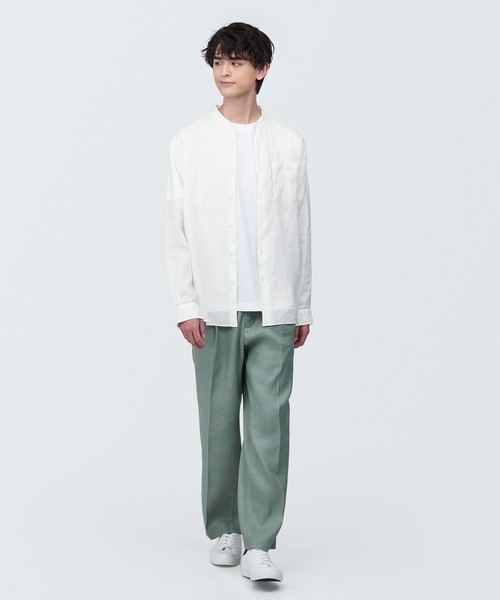 無印　リネンスタンドカラー長袖シャツ3枚セット XL セール】紳士 リネン洗いざらしスタンドカラー長袖シャツ