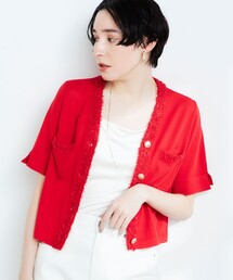 NOLLEY’S | 《手洗い可能》フワシャギーVネック5分袖ニットジャケット(カーディガン/ボレロ)