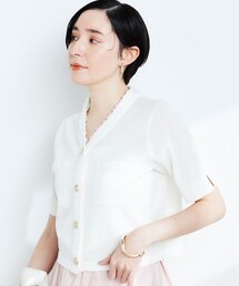NOLLEY’S | 《手洗い可能》フワシャギーVネック5分袖ニットジャケット(カーディガン/ボレロ)
