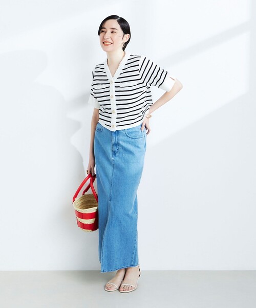 NOLLEY’S(ノーリーズ)の「《手洗い可能》フワシャギーVネック5分袖ニットジャケット(カーディガン/ボレロ・レディース・レッド/ネイビー/ホワイト系その他4/オフホワイト・38)」の6枚目の写真