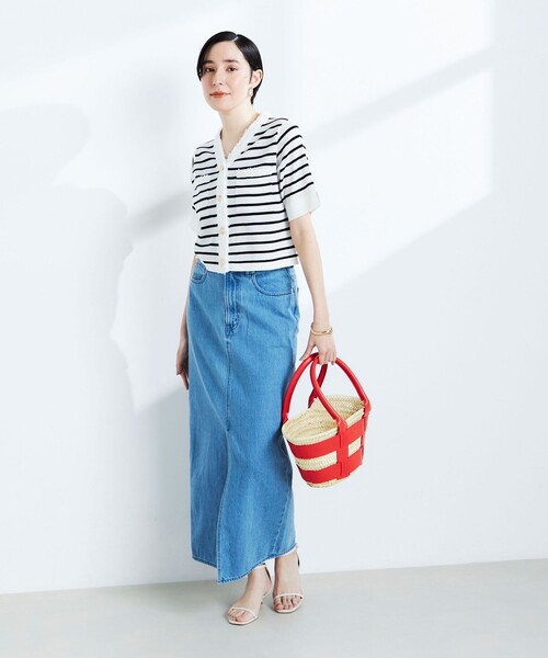 NOLLEY’S(ノーリーズ)の「《手洗い可能》フワシャギーVネック5分袖ニットジャケット(カーディガン/ボレロ・レディース・レッド/ネイビー/ホワイト系その他4/オフホワイト・38)」の7枚目の写真