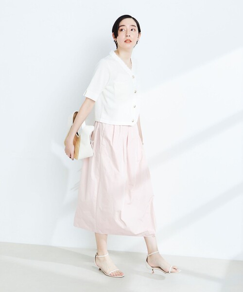 NOLLEY’S(ノーリーズ)の「《手洗い可能》フワシャギーVネック5分袖ニットジャケット(カーディガン/ボレロ・レディース・レッド/ネイビー/ホワイト系その他4/オフホワイト・38)」の16枚目の写真