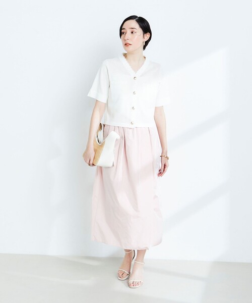 NOLLEY’S(ノーリーズ)の「《手洗い可能》フワシャギーVネック5分袖ニットジャケット(カーディガン/ボレロ・レディース・レッド/ネイビー/ホワイト系その他4/オフホワイト・38)」の18枚目の写真