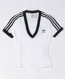 adidas（アディダス）の「adidas アディダス W 3ST V-NECK TEE ショートスリーブ IR8114 WHITE（Tシャツ/カットソー）」