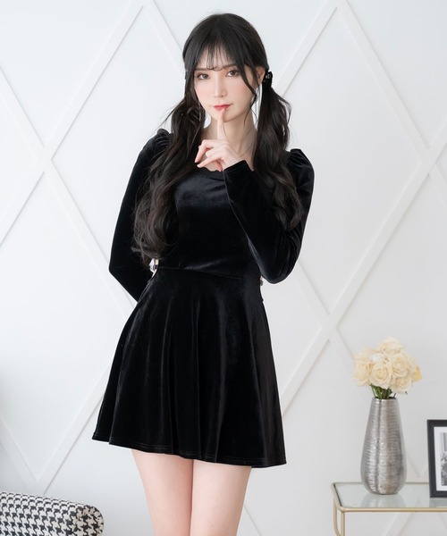 ワンピース bonjour diary Black velvet dress 4y bonjour diary velvet dress 4y』