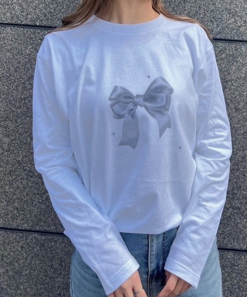 fiere(フィエール)の「リボンプリントロンT(Tシャツ/カットソー・レディース・ホワイト・M/L)」の5枚目の写真
