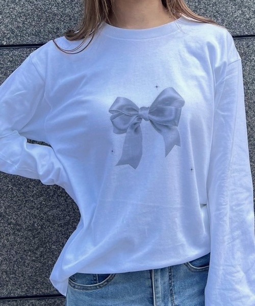fiere(フィエール)の「リボンプリントロンT(Tシャツ/カットソー・レディース・ホワイト・M/L)」の6枚目の写真