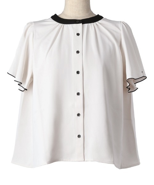 coca(coca)(コカ)の「配色ラッフルスリーブブラウス/UVカット/防シワ/イージーケア(シャツ/ブラウス・レディース・ブラック/ホワイト・M/L)」の15枚目の写真