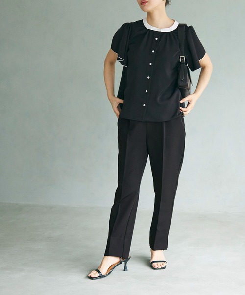 coca(coca)(コカ)の「配色ラッフルスリーブブラウス/UVカット/防シワ/イージーケア(シャツ/ブラウス・レディース・ブラック/ホワイト・M/L)」の11枚目の写真