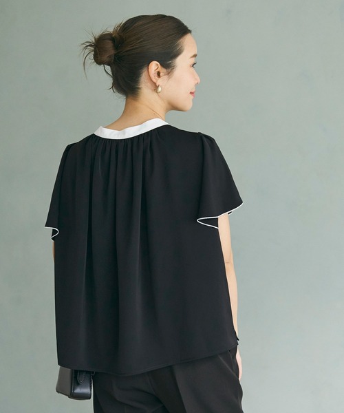 coca(coca)(コカ)の「配色ラッフルスリーブブラウス/UVカット/防シワ/イージーケア(シャツ/ブラウス・レディース・ブラック/ホワイト・M/L)」の12枚目の写真