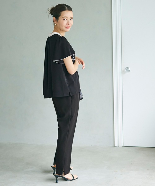 coca(coca)(コカ)の「配色ラッフルスリーブブラウス/UVカット/防シワ/イージーケア(シャツ/ブラウス・レディース・ブラック/ホワイト・M/L)」の9枚目の写真