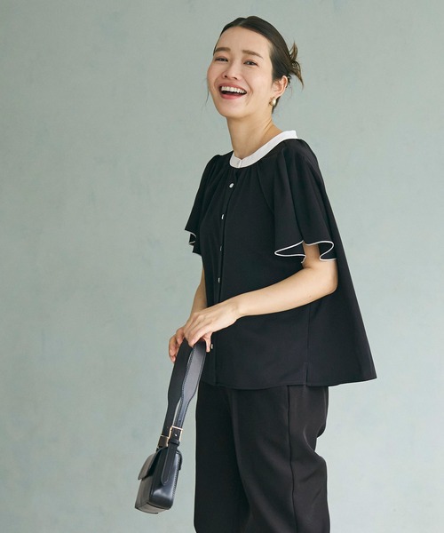 coca(coca)(コカ)の「配色ラッフルスリーブブラウス/UVカット/防シワ/イージーケア(シャツ/ブラウス・レディース・ブラック/ホワイト・M/L)」の10枚目の写真
