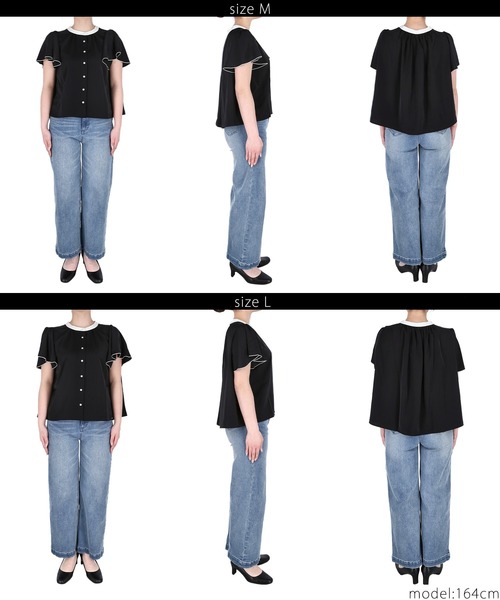 coca(coca)(コカ)の「配色ラッフルスリーブブラウス/UVカット/防シワ/イージーケア(シャツ/ブラウス・レディース・ブラック/ホワイト・M/L)」の13枚目の写真