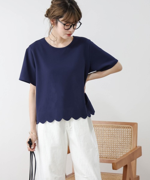 La-gemme（ラジェム）の「スカラップTシャツ（Tシャツ/カットソー・レディース・ネイビー/ホワイト/グレー/ブラック・フリー）」の4枚目の写真