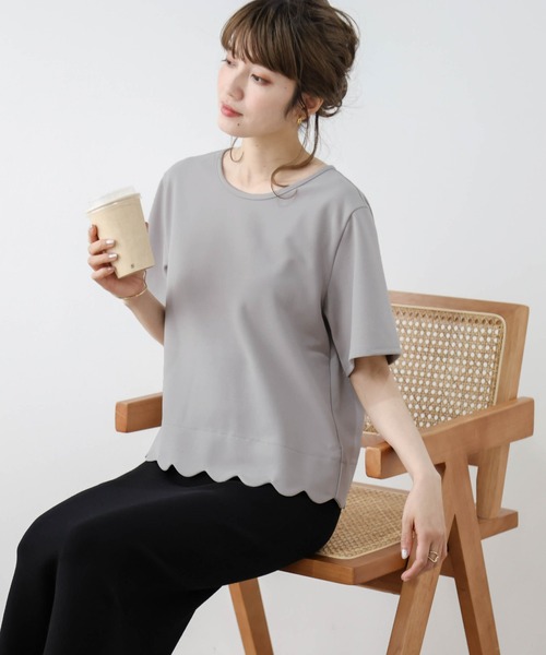 La-gemme（ラジェム）の「スカラップTシャツ（Tシャツ/カットソー・レディース・ネイビー/ホワイト/グレー/ブラック・フリー）」の3枚目の写真