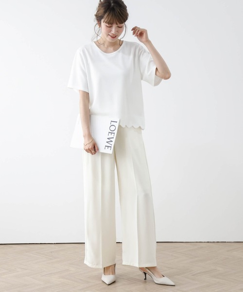 La-gemme（ラジェム）の「スカラップTシャツ（Tシャツ/カットソー・レディース・ネイビー/ホワイト/グレー/ブラック・フリー）」の5枚目の写真