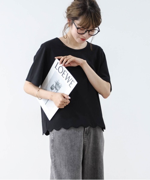 La-gemme（ラジェム）の「スカラップTシャツ（Tシャツ/カットソー・レディース・ネイビー/ホワイト/グレー/ブラック・フリー）」の11枚目の写真