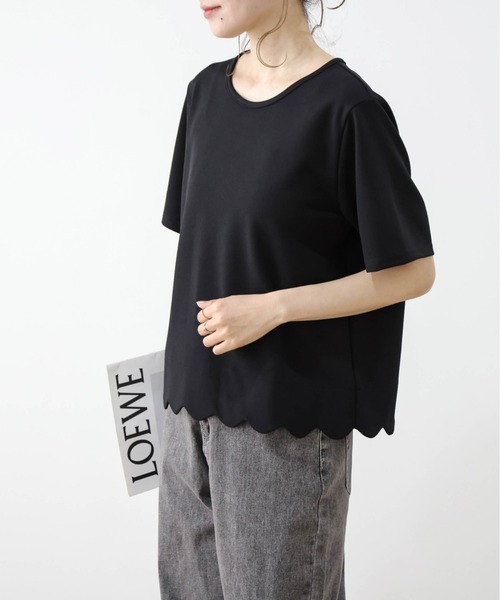 La-gemme（ラジェム）の「スカラップTシャツ（Tシャツ/カットソー・レディース・ネイビー/ホワイト/グレー/ブラック・フリー）」の13枚目の写真