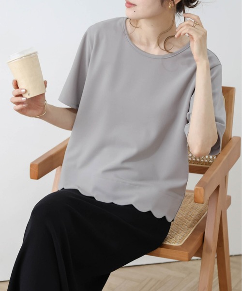 La-gemme（ラジェム）の「スカラップTシャツ（Tシャツ/カットソー・レディース・ネイビー/ホワイト/グレー/ブラック・フリー）」の15枚目の写真