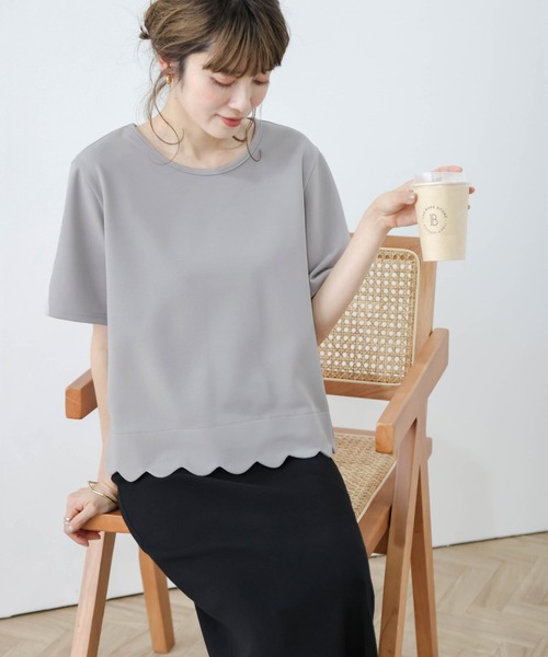 La-gemme（ラジェム）の「スカラップTシャツ（Tシャツ/カットソー・レディース・ネイビー/ホワイト/グレー/ブラック・フリー）」の16枚目の写真