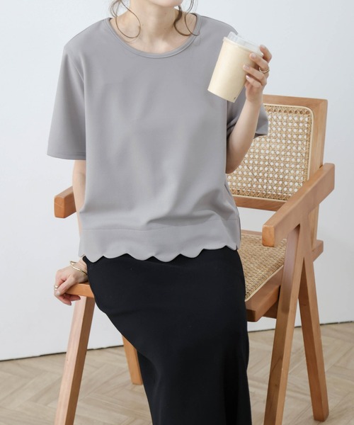 La-gemme（ラジェム）の「スカラップTシャツ（Tシャツ/カットソー・レディース・ネイビー/ホワイト/グレー/ブラック・フリー）」の17枚目の写真