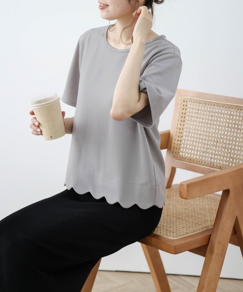 La-gemme（ラジェム）の「スカラップTシャツ（Tシャツ/カットソー・レディース・ネイビー/ホワイト/グレー/ブラック・フリー）」の18枚目の写真
