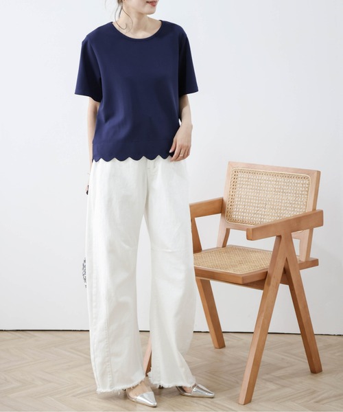 La-gemme（ラジェム）の「スカラップTシャツ（Tシャツ/カットソー・レディース・ネイビー/ホワイト/グレー/ブラック・フリー）」の21枚目の写真