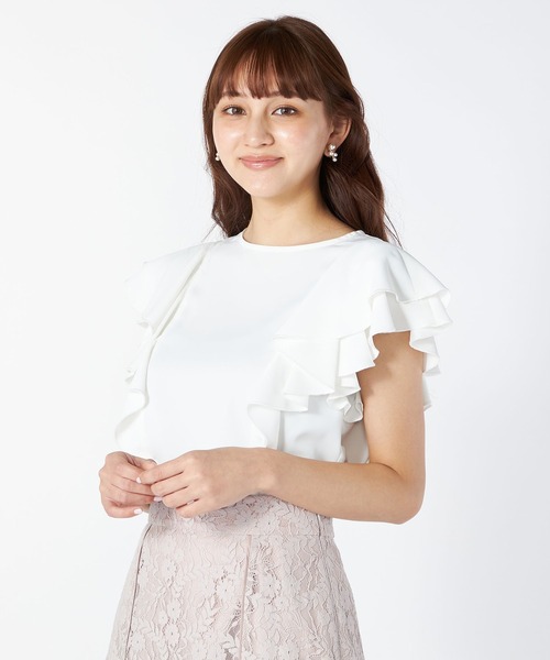 レッセパッセ ビジューブラウス レッセパッセ ブラウス シャツ トップス 半袖 フリル袖 ビジュー