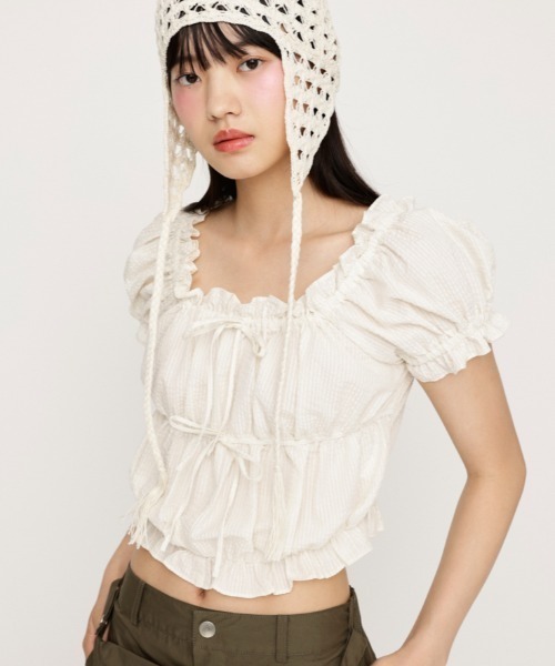 新品ガランテリボンブラウス ラッフルバイカラーリボンブラウス | N. Natural Beauty Basic