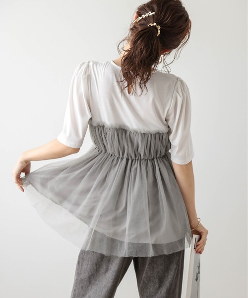 SUGAR BISKET（シュガービスケット）の「チュールドッキングTシャツ（Tシャツ/カットソー・レディース・ホワイト×ブラック/ホワイト×グレー/ブラック×ブラック・フリー）」の4枚目の写真