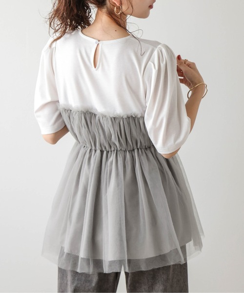 SUGAR BISKET（シュガービスケット）の「チュールドッキングTシャツ（Tシャツ/カットソー・レディース・ホワイト×ブラック/ホワイト×グレー/ブラック×ブラック・フリー）」の5枚目の写真