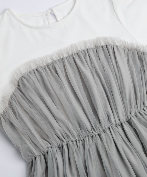 SUGAR BISKET（シュガービスケット）の「チュールドッキングTシャツ（Tシャツ/カットソー・レディース・ホワイト×ブラック/ホワイト×グレー/ブラック×ブラック・フリー）」の12枚目の写真