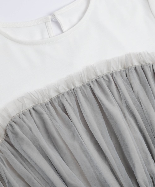 SUGAR BISKET（シュガービスケット）の「チュールドッキングTシャツ（Tシャツ/カットソー・レディース・ホワイト×ブラック/ホワイト×グレー/ブラック×ブラック・フリー）」の13枚目の写真