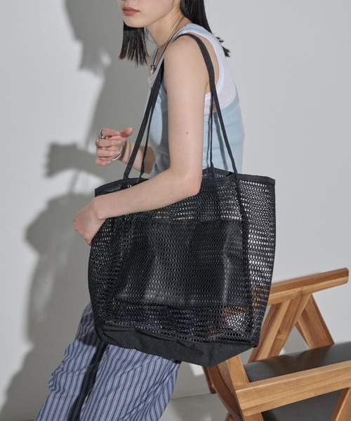 MERLOT（メルロー）の「メッシュトートバッグ/大容量（トートバッグ・レディース・グリーン/グレー/ブラック・FREE）」の7枚目の写真
