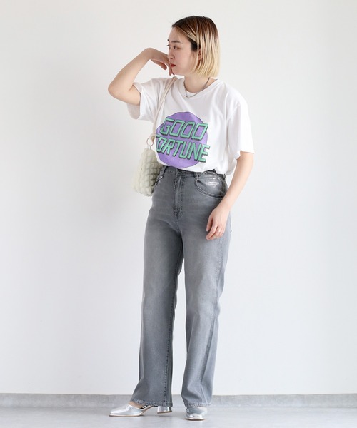 【セール】メタリックプリントデニムストレート（デニムパンツ）｜cepo（セポ）