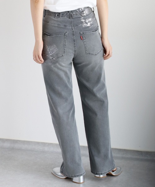 【セール】メタリックプリントデニムストレート（デニムパンツ）｜cepo（セポ）