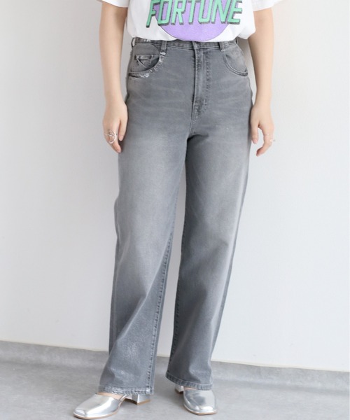 【セール】メタリックプリントデニムストレート（デニムパンツ）｜cepo（セポ）