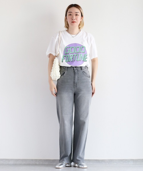 【セール】メタリックプリントデニムストレート（デニムパンツ）｜cepo（セポ）